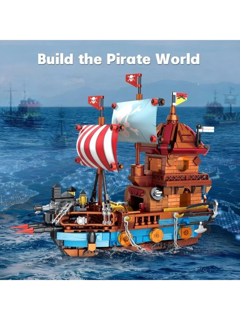 LED Lighted Pirate Ship Building Kit - 916PCS Blocks Set with Treasure Chest